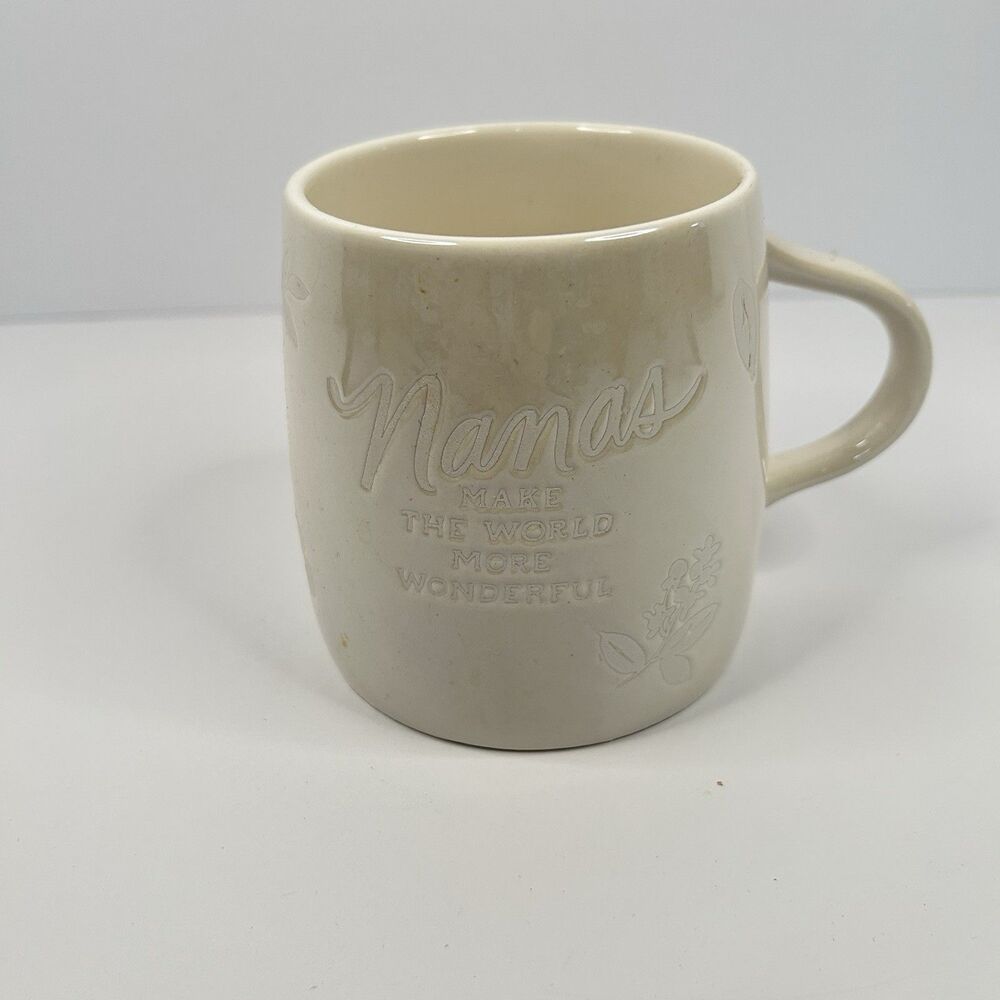Hallmark Nanas Make The World More Wonderful White Ceramic Embossed Floral Mug